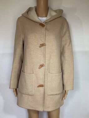 KUNA reversible ANASTASIA COAT Alpaca Beige Cream Hooded Sz M